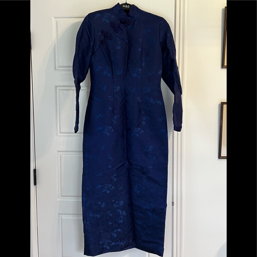 J. Peterman Long Sleeved Royal Blue, Deep Purple  Silk Kimono Dress vintage